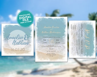 DIgital / Print at Home - Tide the Knot Beach Themed Wedding Stationery