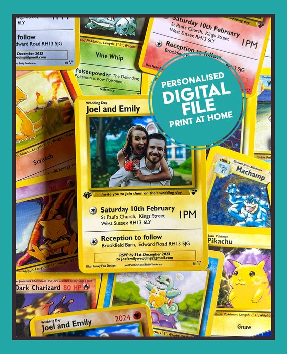 pokemon card wedding invitations I Choose You! | DIGITAL Wedding Stationery | Pokemon Card Inspired |  Replica Sized and Large Versions Available | PDF