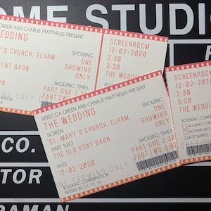 Cinema Ticket | Wedding invitations with attached tear-off RSVP and Save the dates |