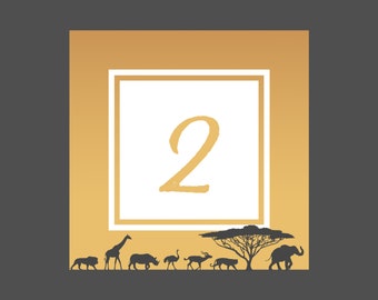 Safari Table name / Numbers | Zoo theme | On the Day Wedding Stationery