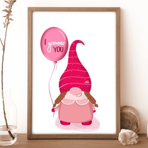Cute I Gnome You Girl, Valentines Day gift message, girlfriend, boyfriend, couple, pink adorable gnome girl