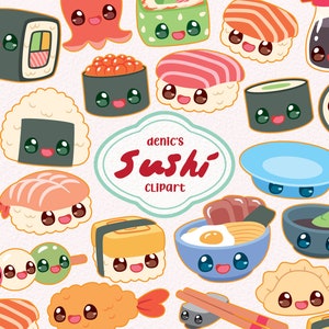 Kawaii Sushi Clipart, Japanese Food Vector, Kawaii Sushi Party, Sushi ...