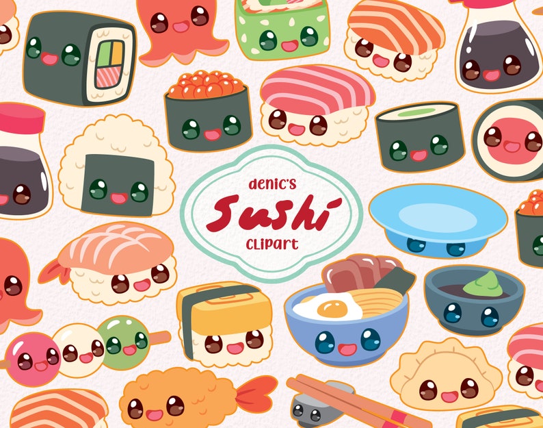 Kawaii Sushi Clipart, Japanese Food Vector, Kawaii Sushi Party, Sushi ...