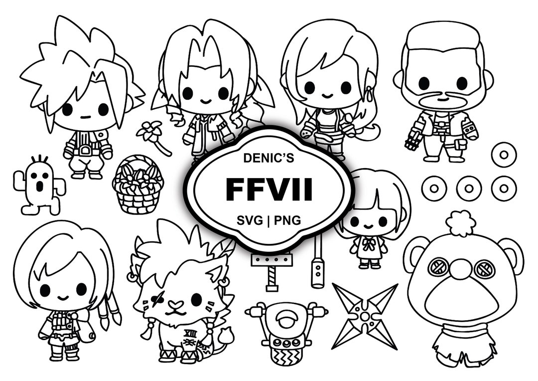 FF7 Clipart SVG, FFVII Vector, Video Game Svg, Kawaii Cloud Tifa, Cute ...