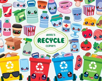 Recyle Clipart, Recycle Life Vector, Save Earth Education, Chibi Rubbish, Reuse, Digital Download, PNG, Line Clip Art, Nursery Printable