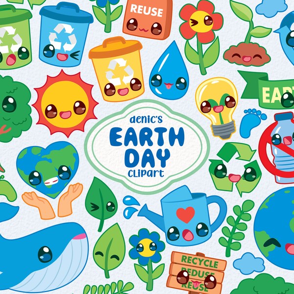 Clipart Jour de la Terre, environnement verdoyant, Illustration respectueuse de l'environnement, Recycler des cliparts, téléchargement numérique, PNG, ligne Clip Art, imprimable pour chambre d'enfant