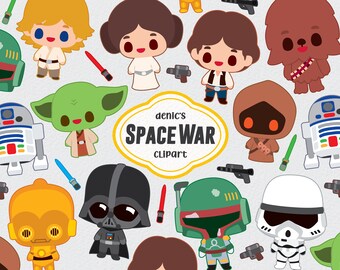 Space Wars Clipart, Kawaii Space Wars, Space Wars Illustration, Wars Character, Digital Download, PNG, Lineart Clip Art, Nursery Printable