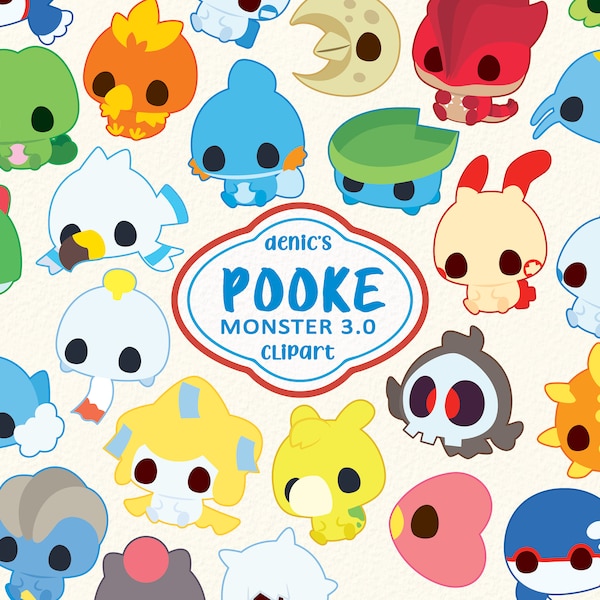 Poke Clipart pt3, Monster Vector, Chibi Monster, Pookimon, Pokiimon Go, Cute Animal, Digital Download, PNG, Line Clip Art, Sticker Printable