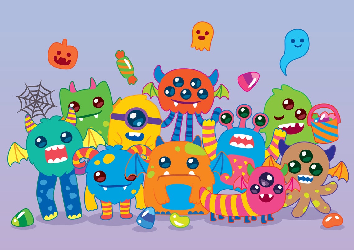 Halloween Creature Clipart Cute Creature Vector Baby Etsy