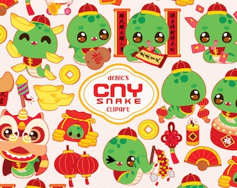 Chinese New Year Clipart, Year of Snake, Lunar New Year Snake, CNY, Baby Snake, Digital Download, PNG, Line Clip Art, Sticker Printable