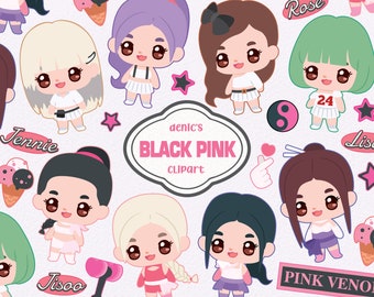 BlackPink Clipart, Cute Kpop Vector, Korea Band, Black Pink Fanart, Pink Venom, Digital Download, PNG, Line Clip Art, Nursery Printable