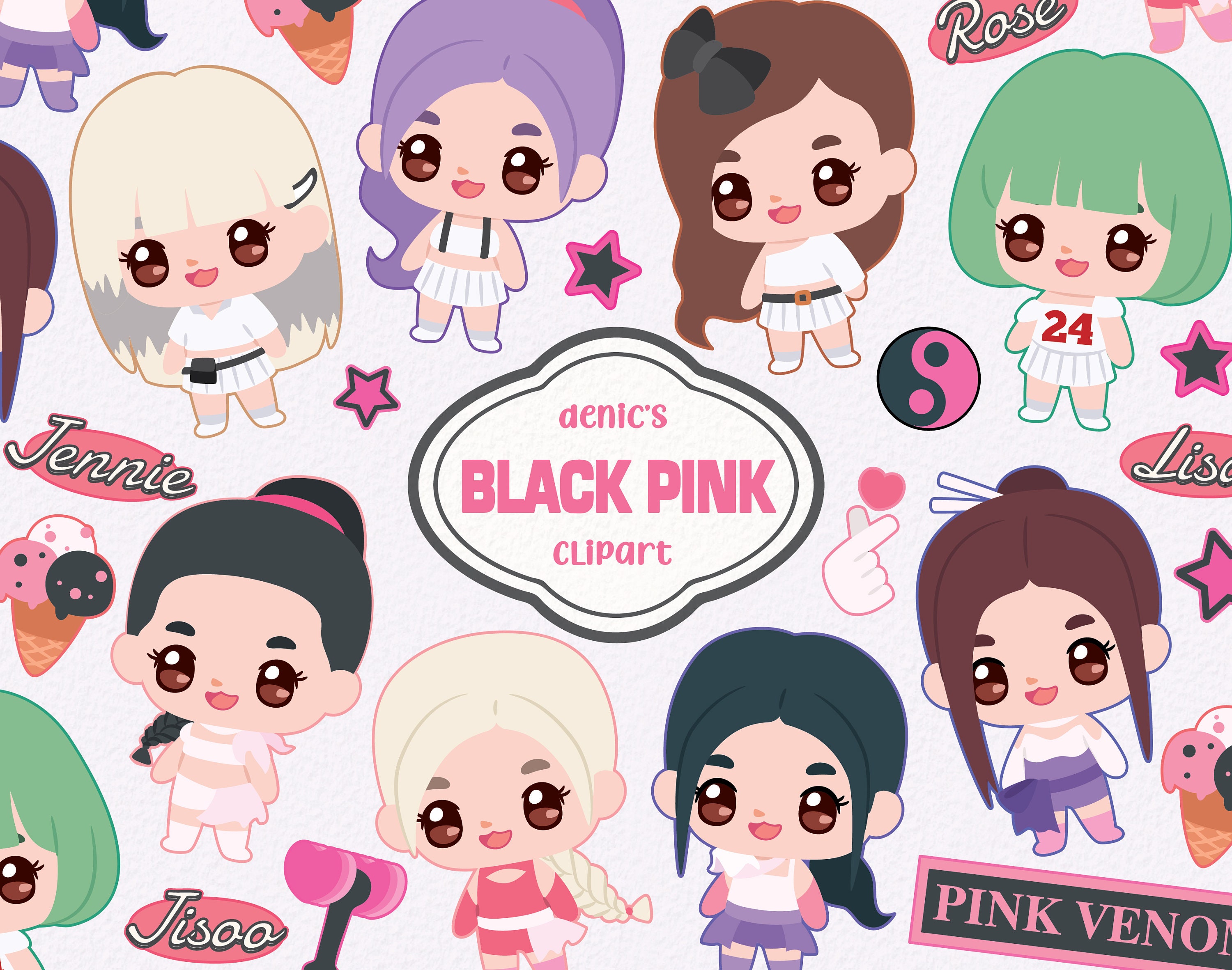 Kpop BLACKPINK a fermé le porte-clés de dessin animé / autocollant