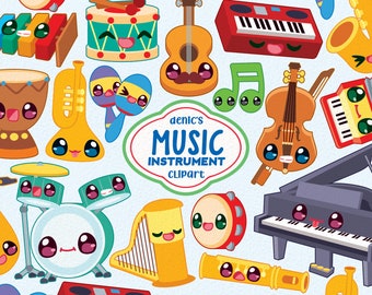 Music Instrument Clipart, Cute Music, Instrument Family, Musical, Cute Band, Piano, Digital Download, PNG, Line Clip Art, Sticker Printable