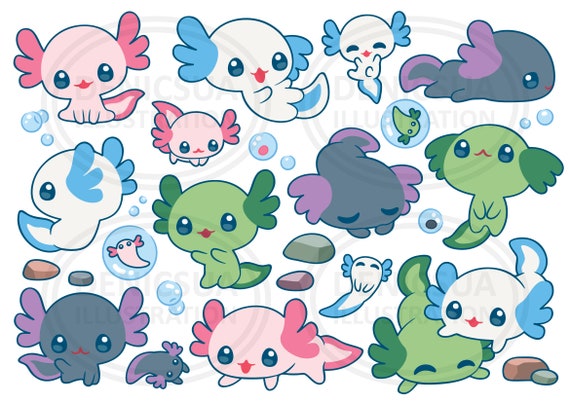 Baby Axolotls Clipart Cute Axolotl Kawaii Mexican Etsy Canada