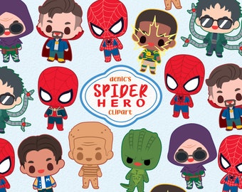 Spider Hero Clipart, Super Hero Vector, Spider Clipart, Strong Hero, Movie Fan art, Digital Download, PNG, Line Clip Art, Nursery Printable