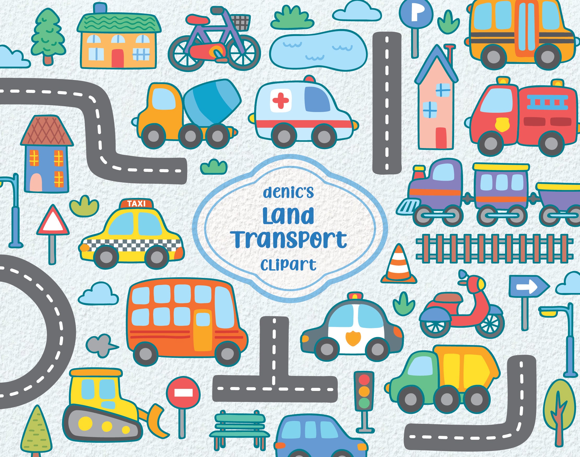 Land Transport Clipart Transportation Vector Kawaii Vehicle 