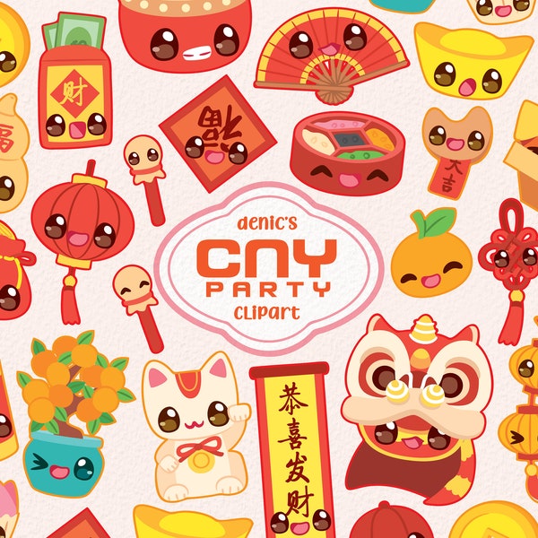 Clipart nouvel an chinois, fête CNY, vecteur du nouvel an lunaire, fête chinoise, téléchargement numérique, PNG, ligne Clip Art, autocollant imprimable