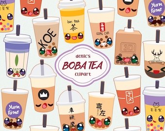 Boba Tea Clipart, Sweet Drinks, Boba Family, Famous Drink, Baby Boba Illustration, Digital Download, PNG, Line Clip Art, Sticker Printable