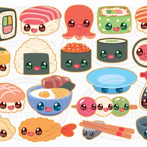 Kawaii Sushi Clipart, Japanese Food Vector, Kawaii Sushi Party, Sushi ...
