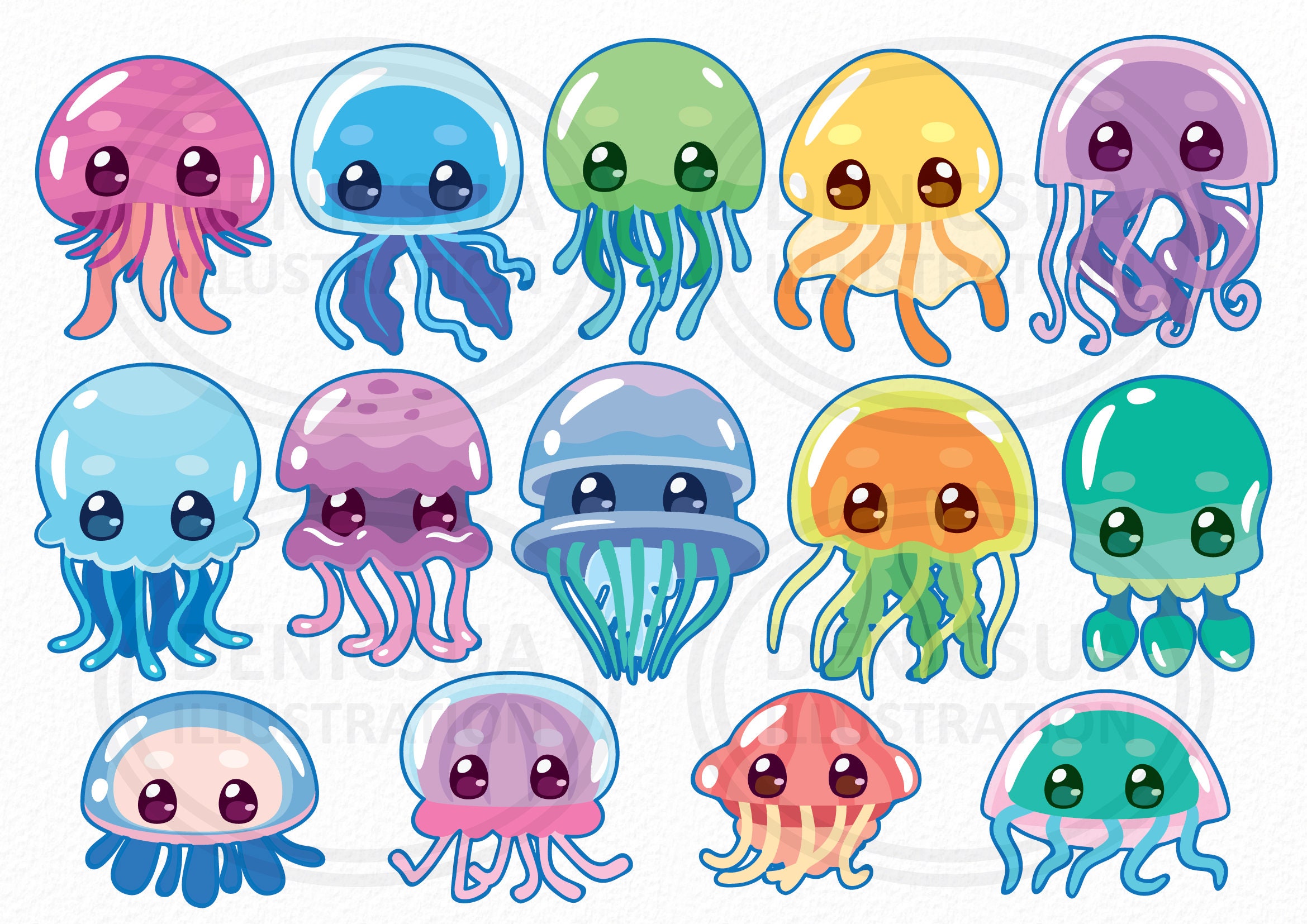 Jellyfish Clipart Ocean Jellyfish Kawaii Sea Creatures - Etsy