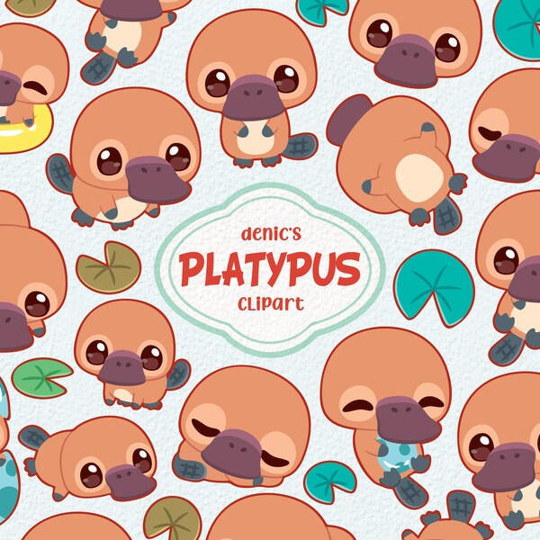 Kawaii Platypus Clipart, Platypus Family Vector, Australian Animals, Pond Animal, Digital Download, PNG, Line Clip Art, Sticker Printable