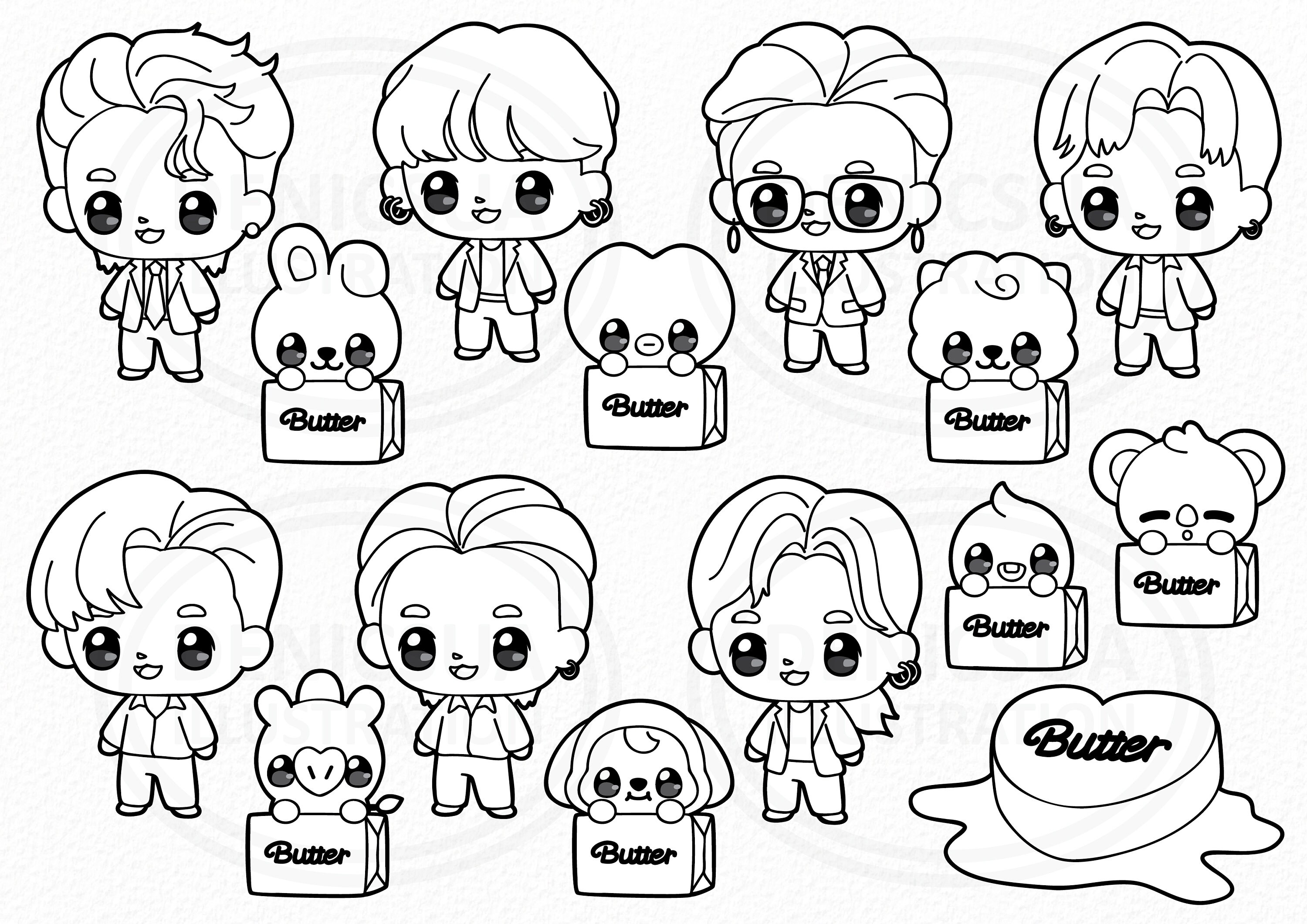 Chibi Kpop Clipart Butter BTS Character Kawaii Fanart Etsy UK