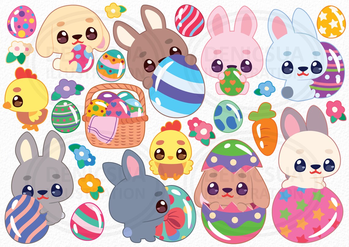 Easter Egg Clipart Cute Bunny Vector Easter Chicken Floral - Etsy