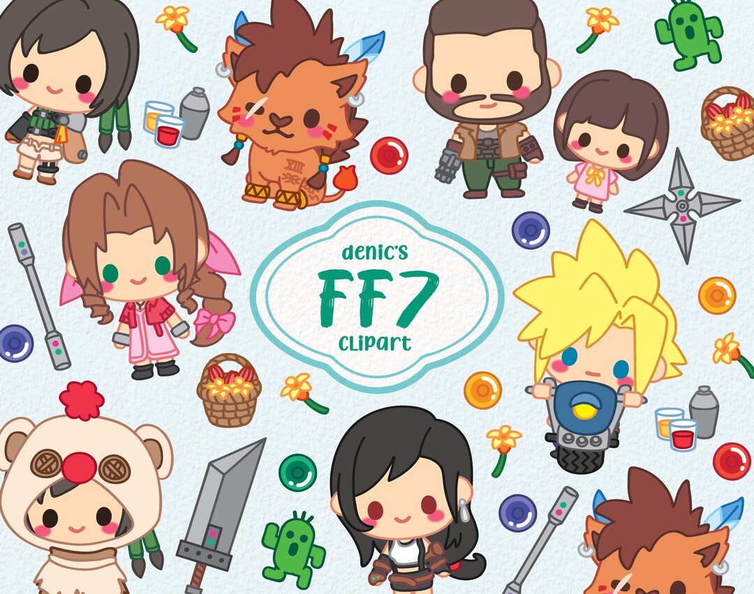 FF7 Clipart, FFVII Vector, Video Game Doodle, Kawaii Cloud Tifa, Cute ...