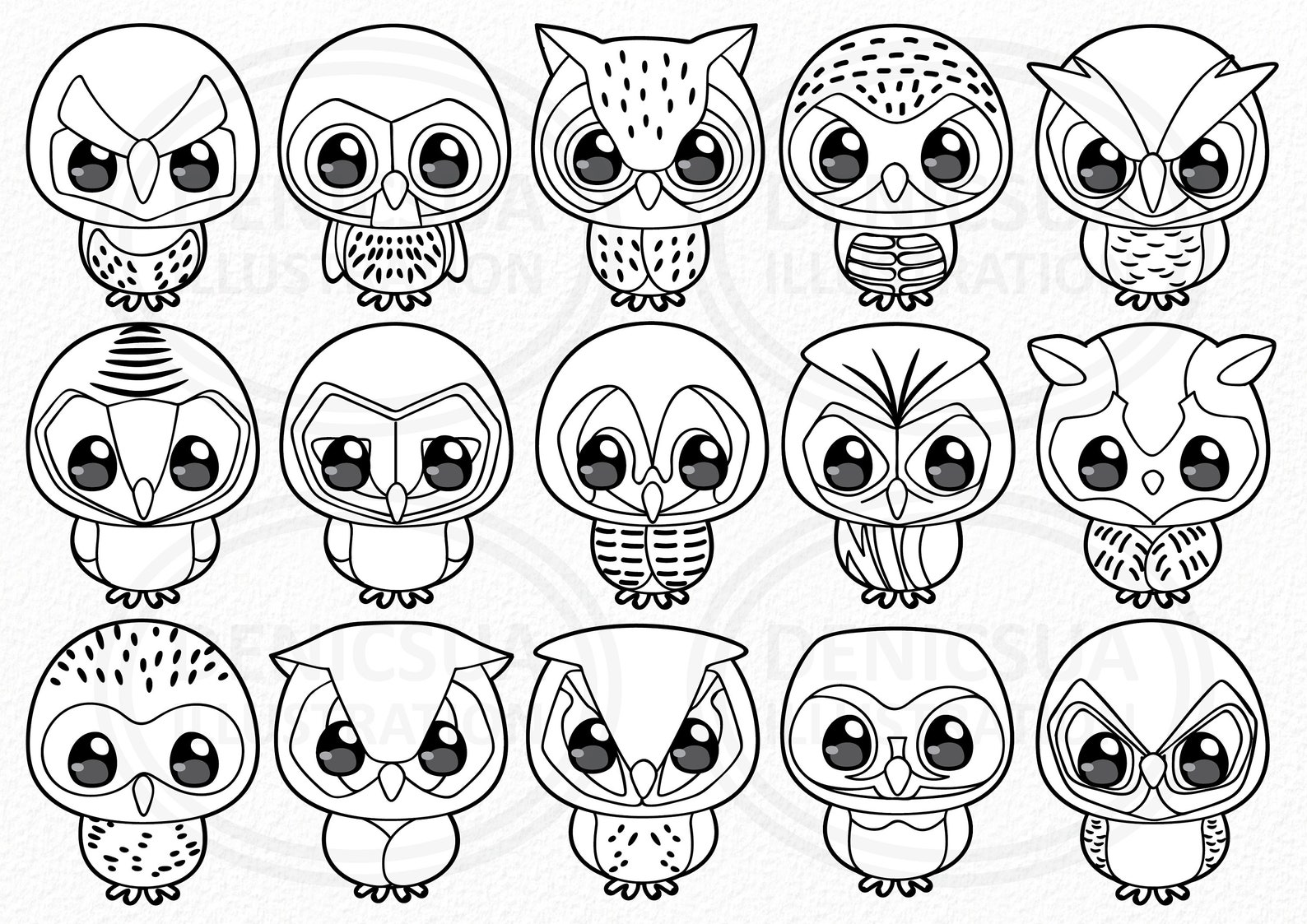 Owl Clipart Kawaii Owl Vector Owl Family Illustration Birds Etsy