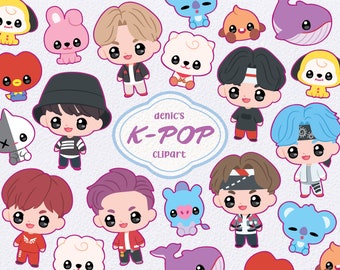 Chibi K-pop Clipart, Cute Character Vector, Kawaii Fanart, Character Illustration, Digital Download, PNG, Line Clip Art, Nursery Printable