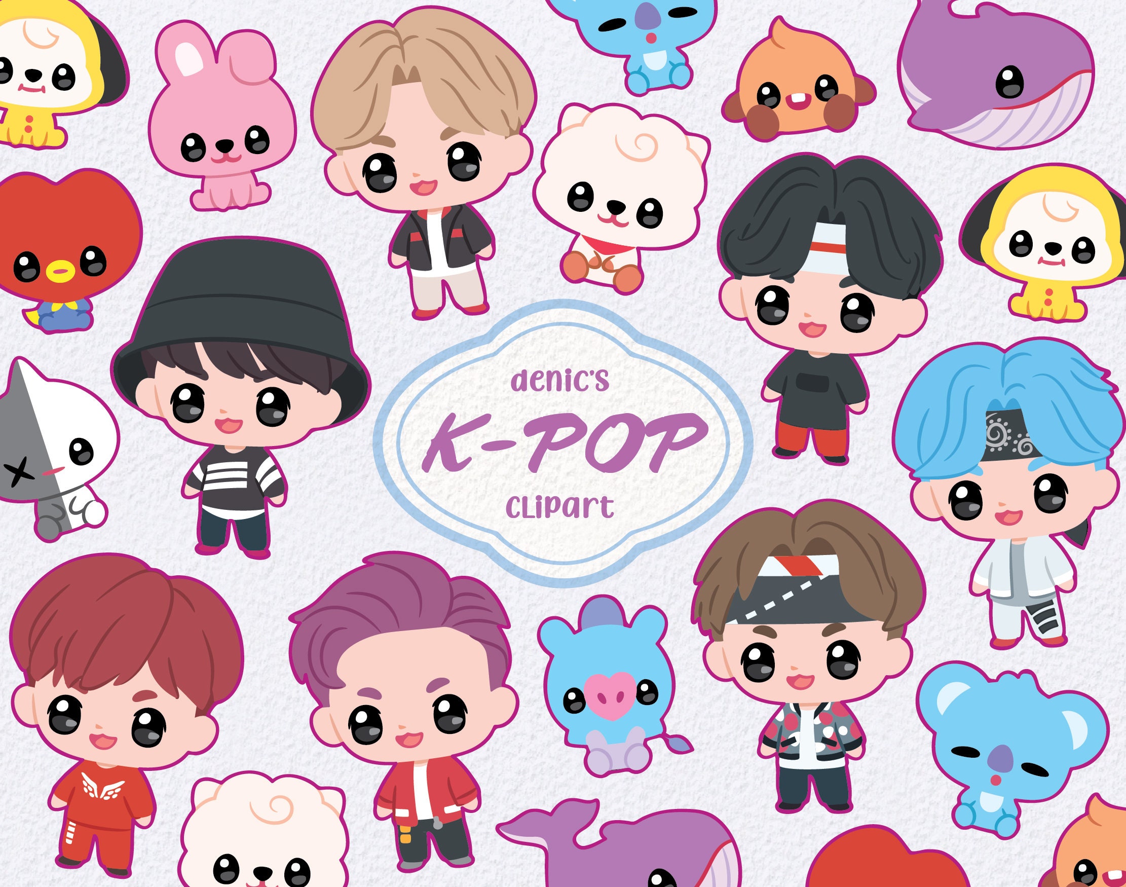 Free Vector  Kawaii kpop stickers set illustration