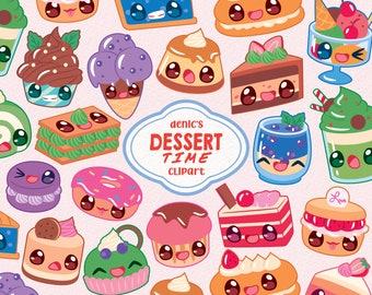 Dessert Time Clipart, Birthday Cake Vector, Food Clipart, Hello Sugar, Sweet Illust, Digital Download, PNG, Line Clip Art, Nursery Printable