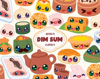 Dim Sum Clipart, Asian Breakfast, DimSum Family, Chinese Food, Cute Siu Mai, Digital Download, PNG, Line Clip Art, Sticker Printable