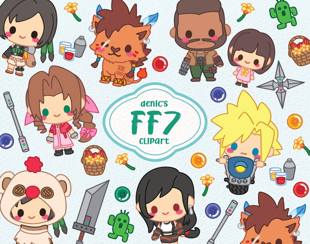 FF7 Clipart, FFVII Vector, Video Game Doodle, Kawaii Cloud Tifa, Cute ...