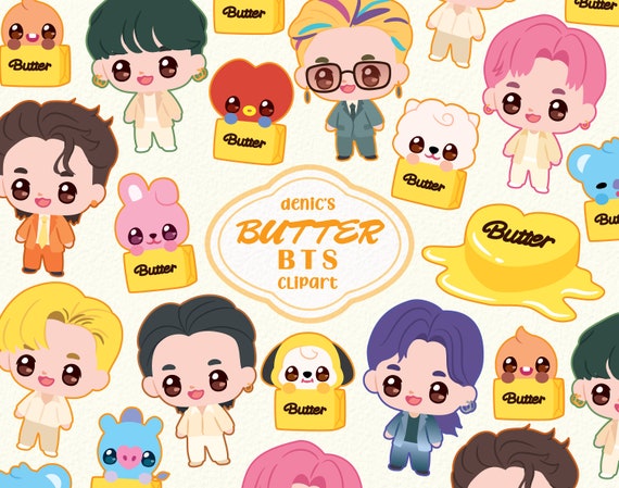 chibi k pop clipart butter bts character kawaii fanart etsy