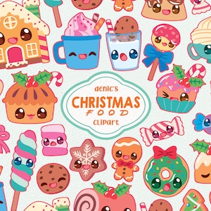 Christmas Food Clipart, Delicious Clip Art, Winter Food Vector, Kawaii Dessert, Digital Download, PNG, Line Clip Art, Sticker Printable