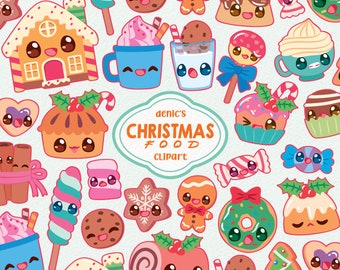 Christmas Food Clipart, Delicious Clip Art, Winter Food Vector, Kawaii Dessert, Digital Download, PNG, Line Clip Art, Sticker Printable