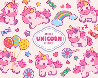 Unicorn Clipart, Magic Unicorn, Fairy Graphic, Cute Illustration, Kawaii Rainbow, Digital Download, PNG, Lineart Clip Art, Nursery Printable