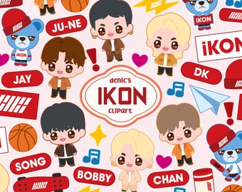 Ikon Clipart, KPop Vector, Ikon Fanart , Ikonic 2022, , KPop Band, Ikon Krunk KPop, Digital Download, PNG, Line Clip Art, Nursery Printable