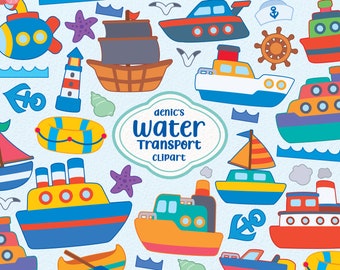 Water Transport Clipart, Transportation Vector, Kawaii Ship, Cute Illustration, Digital Download, PNG, Lineart Clip Art, Nursery Printable