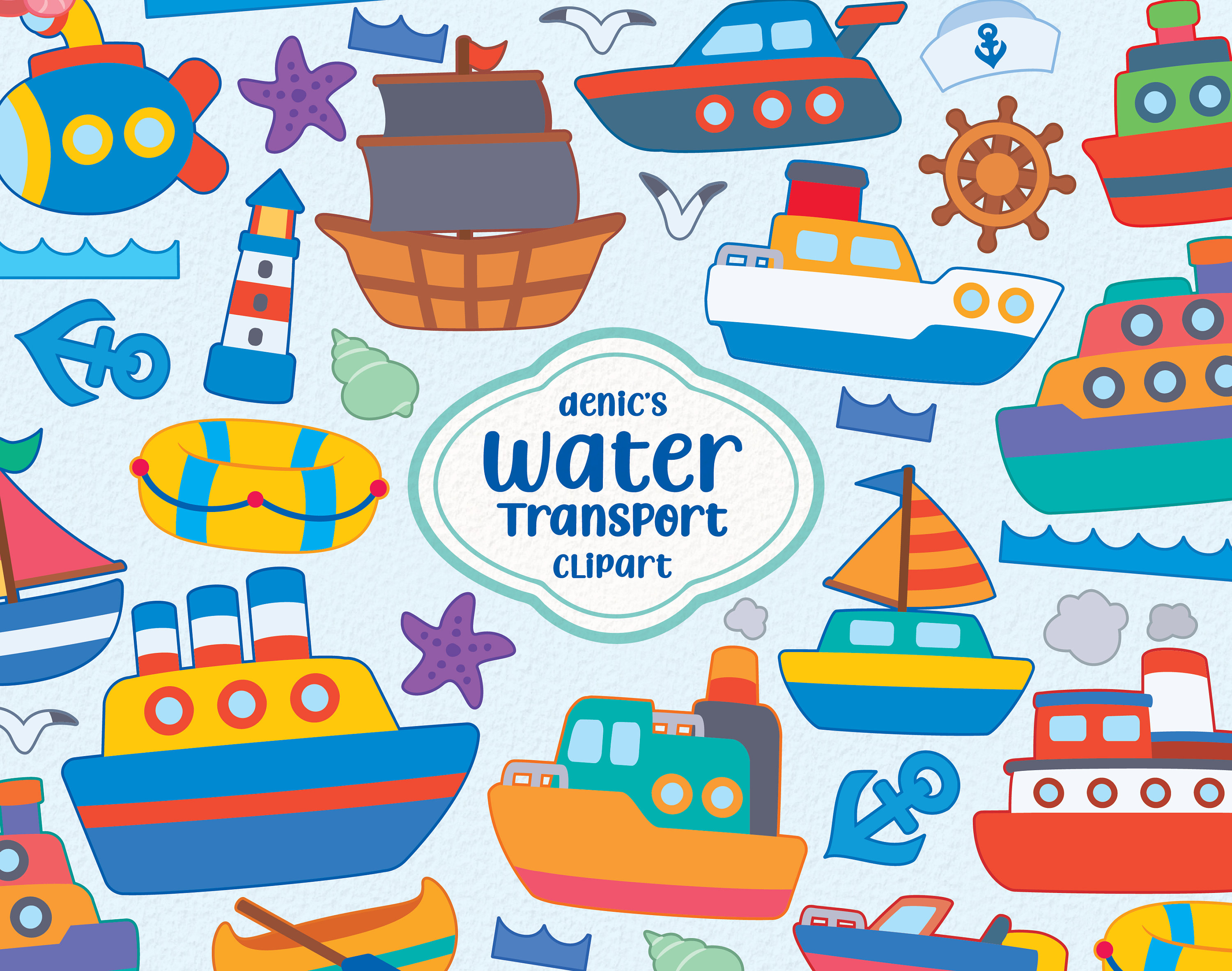 Water Transport Clipart Transportation Vector Kawaii Ship 