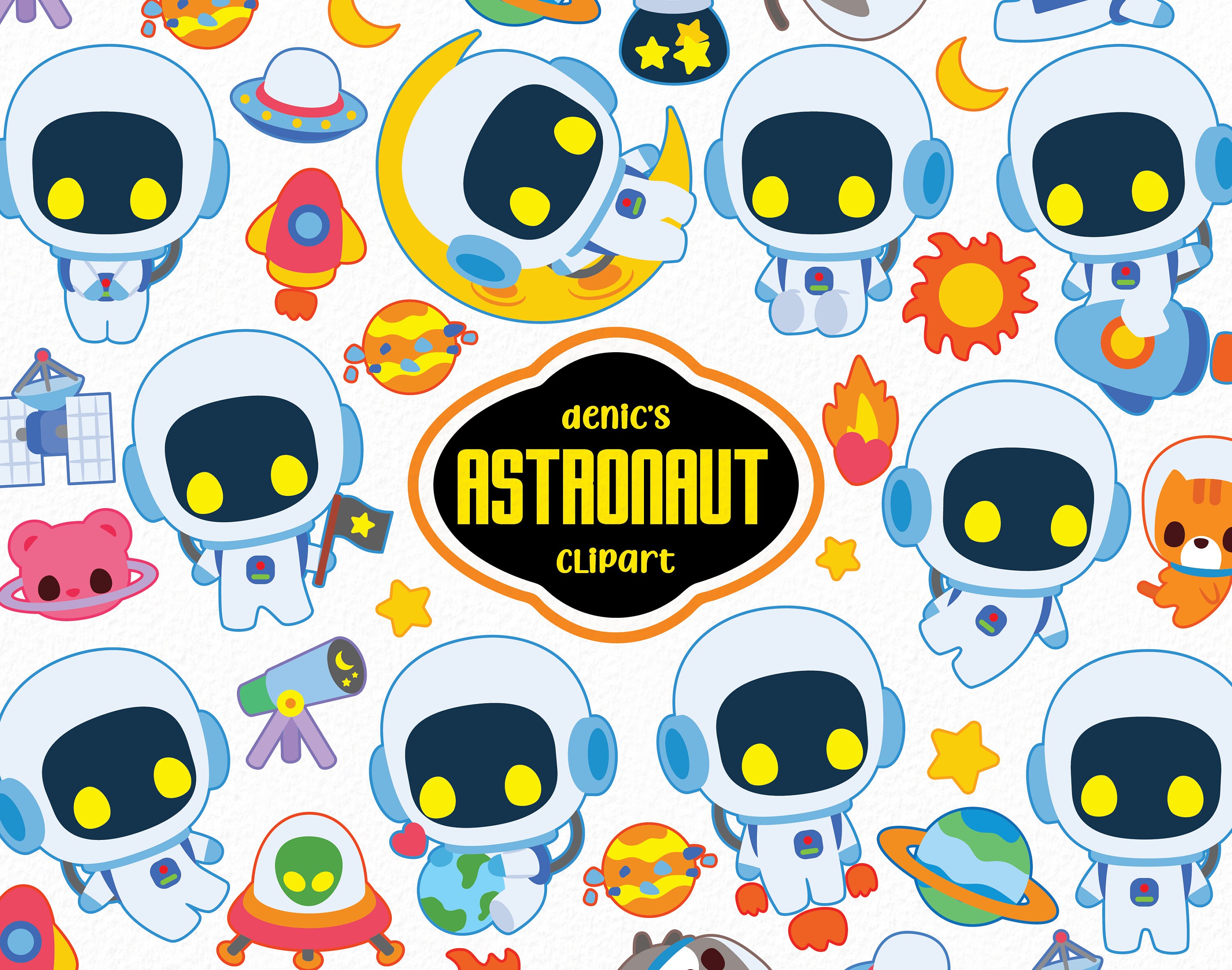 Astronaut Clipart, Astroman Character, Cute Universe, Cartoon Vector ...