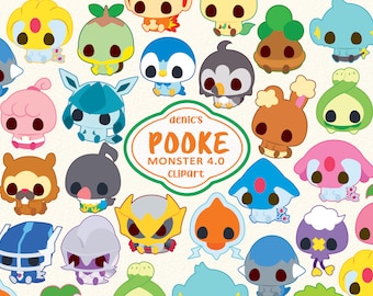 Poke Clipart pt4, Monster Vector, Chibi Monster, Pukemun, Pokiimon Go, Cute Animal, Digital Download, PNG, Line Clip Art, Sticker Printable