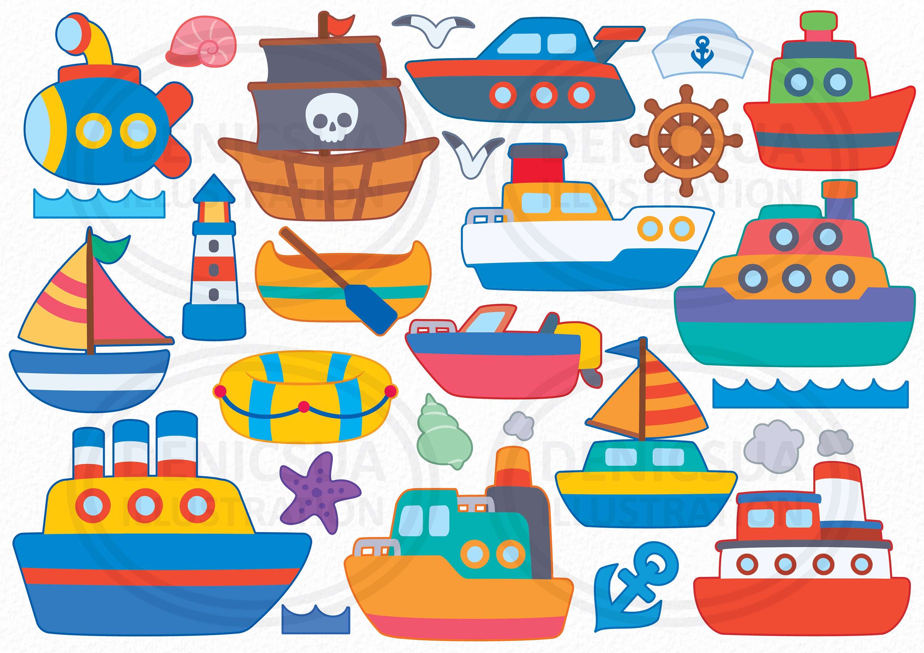 Wasser Transport Clipart, Transport Vektor, Kawaii Schiff, niedliche  Illustration, digitaler Download, PNG, Lineart Clip Art, Kinderzimmer  druckbare - .de