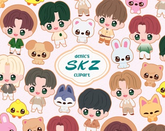 Skz Clipart, KPop Vector, Stray Kids Fanart , SKZ 2022, , KPop Band, SK Zoo, Digital Download, PNG, Line Clip Art, Nursery Printable