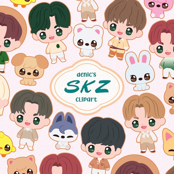 Skz Clipart, KPop Vector, Stray Kids Fanart , SKZ 2022, , KPop Band, SK Zoo, Digital Download, PNG, Line Clip Art, Nursery Printable