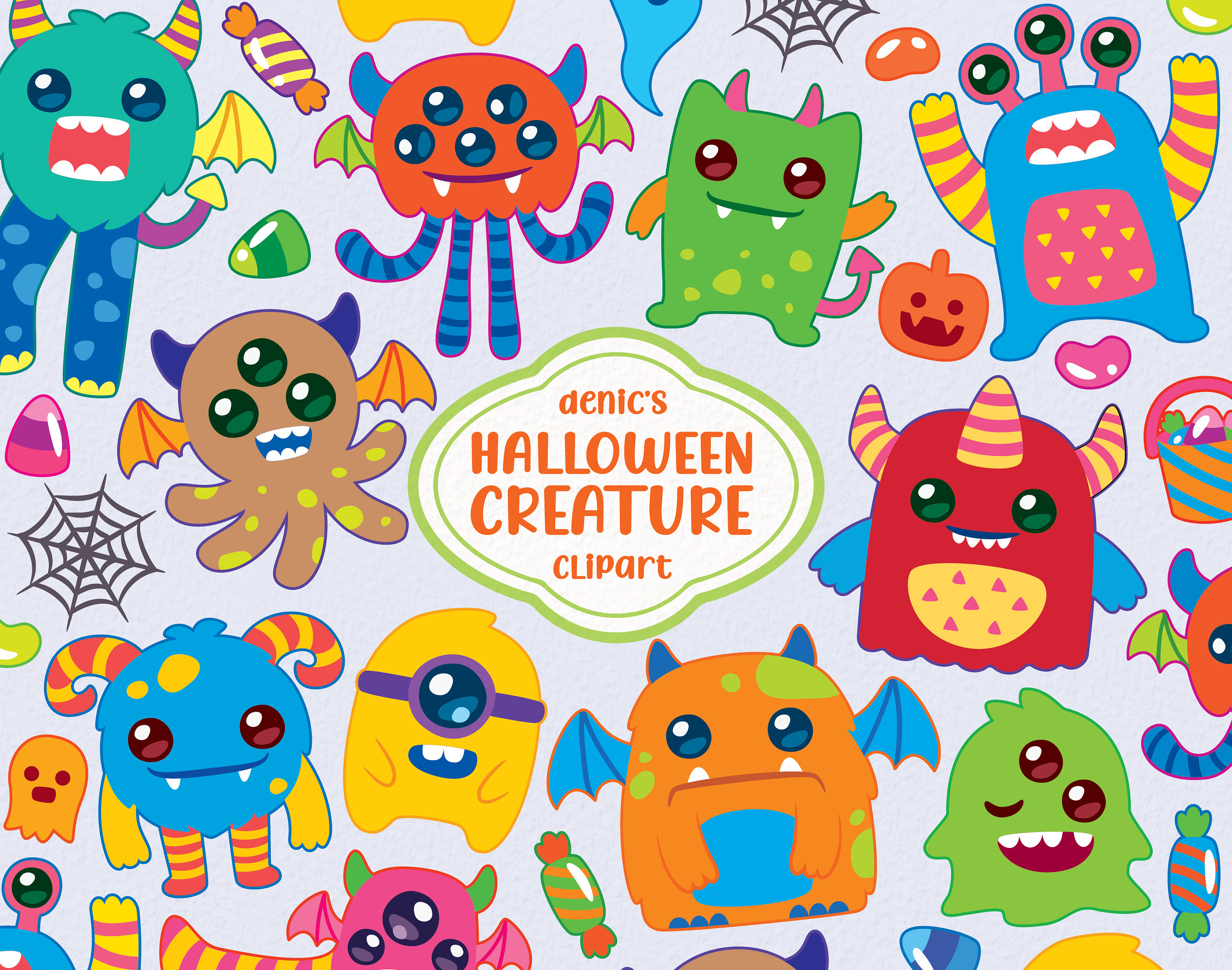 Halloween Creature Clipart Cute Creature Vector Baby Etsy Canada