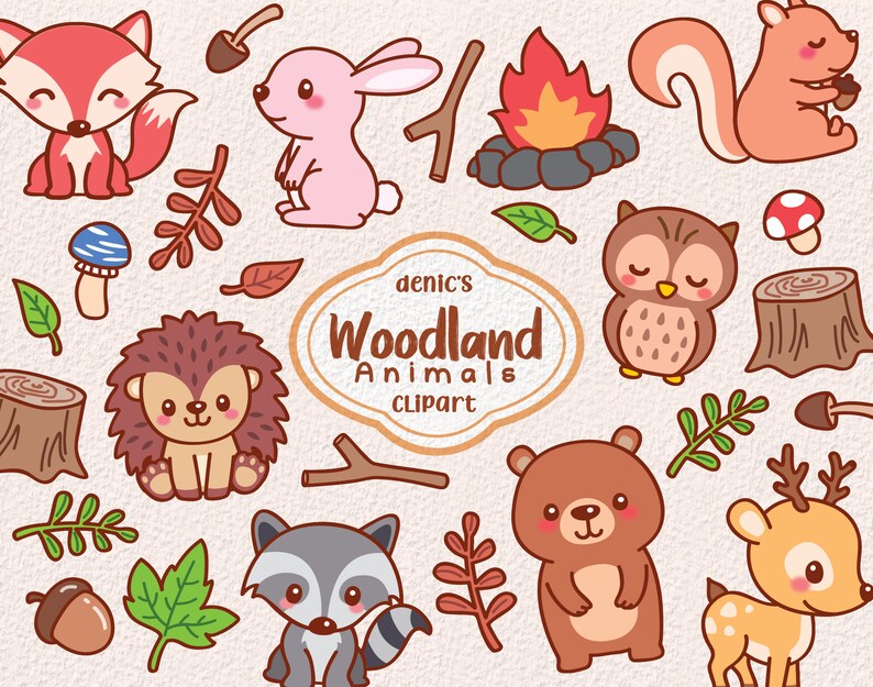 Woodland Animals Clipart, Forest Friends Vector, Cute Illustration