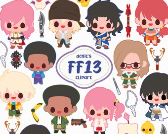 FF13 Clipart, FF XIII, Video Game Doodle, Fan Art Vector, Hero World, Japan Game, Lightning Snow, Digital Download, PNG, Nursery Printable
