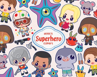 Superhero Clipart, Movie Illustration, Super Hero Vector, Kawaii Fanart, Digital Download, PNG, Line Clip Art, Sticker Printable
